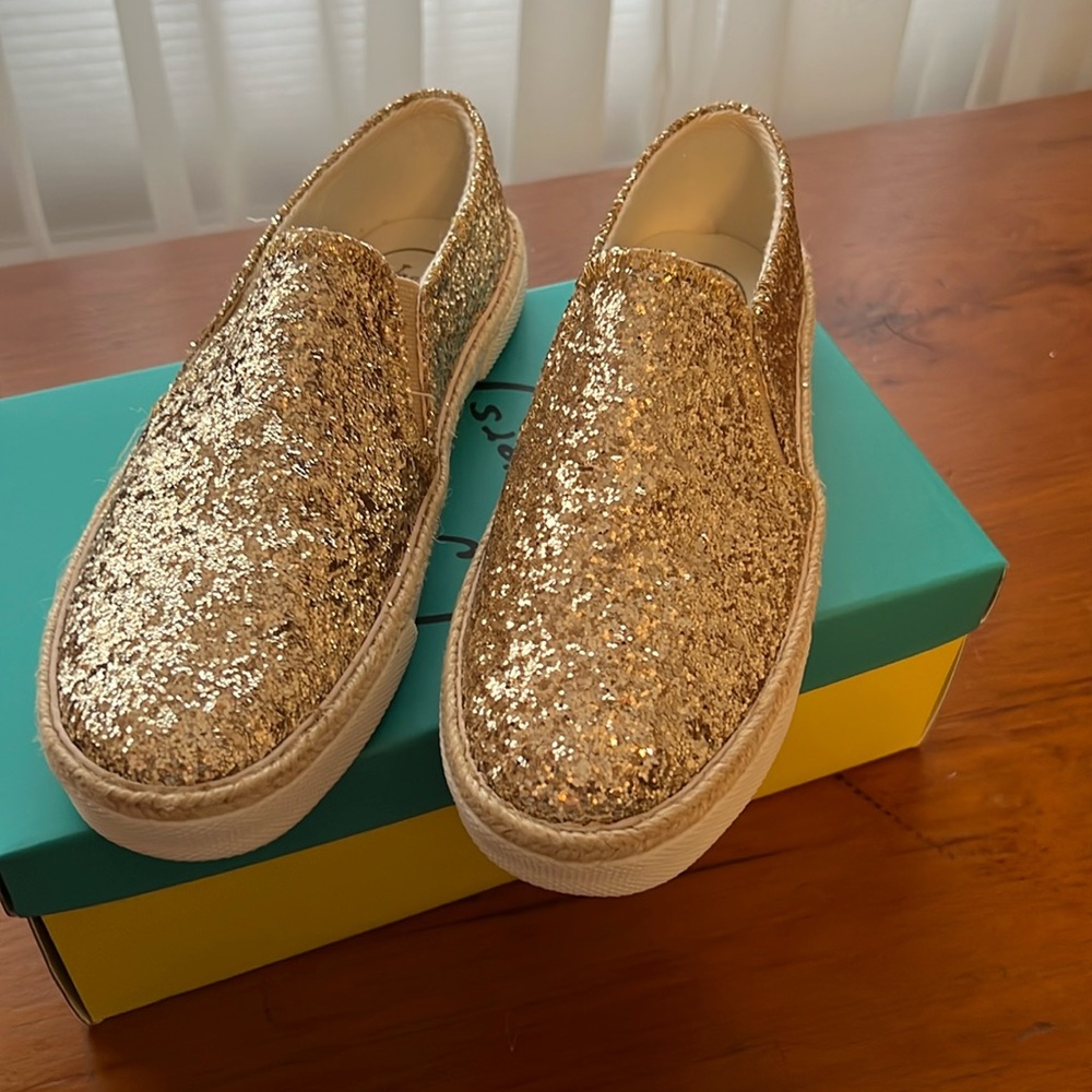 NWT JACK ROGERS GOLD GLITTER TUCKER SNEAKERS